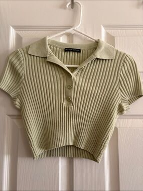 Brandy Melville Light Sage Ribbed Polo Crop Top